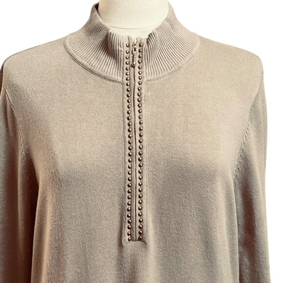 Calvin Klein Womens‎ Tan Long Sleeve Sweater Dress Knee Studded Half-Zip Size XL - Picture 4 of 9